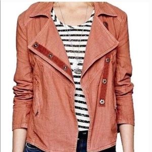 FREE PEOPLE LINEN ROSEWOOD LIGHT WEIGHT MOTO JACKET SIZE LARGE BOHO FESTIVAL